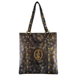 Christian Audigier Frida Tote - Topaz - The Christian Audigier Frida Tote isa popular bag and is part of theCA Handbag Collection. Designed by Chris Audigier who also designs Ed Hardy Bags.It perfect as an on-the-go fashionable carry on bag. This snake-embossed synthetic tote in ruby features-Double handles , oversize rhinestone embellishment ,jeweled logo on the front,magnetic closure , internal pocket with zipper.This bag is the perfect accessory to your wardrobe. 