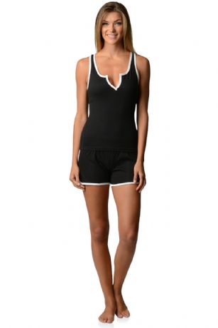 Casual Nights Women's Knitted Sleeveless Tank and Pajama Shorts Set - Black - This Casual Nights Short and Tank Pajama Set is a great option for those who want something a little lighter--and sexier--than the classic pants and tops, featuring Racer back with matching shorts and contrast color trim detail for a pretty look, Made from soft Cotton blend fabric, It's comfy, cute, and won't cause you to overheat in the middle of the night. 