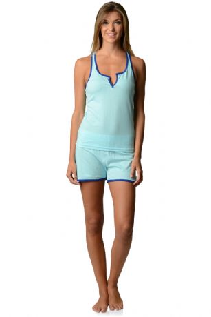 Casual Nights Women's Knitted Sleeveless Tank and Pajama Shorts Set - Turquoise - This Casual Nights Short and Tank Pajama Set is a great option for those who want something a little lighter--and sexier--than the classic pants and tops, featuring Racer back with matching shorts and contrast color trim detail for a pretty look, Made from soft Cotton blend fabric, It's comfy, cute, and won't cause you to overheat in the middle of the night. 