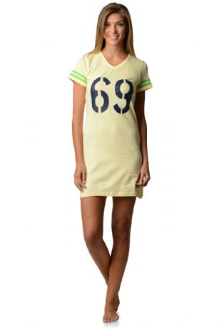 Casual Nights Womens Athletic Graphic Dorm Sleep Nightshirt Tee - Lemon - This Soft and comfortable Casual Nights V-Neck Sleep Nightie Features Contrast color trim on neckline, Short Sleeves and it hits Mid Thigh Length, This Nightshirt is a great option for those who want something a little lighter-and sexier. Wear it alone or with pajama shorts or pants. Made from soft Cotton Blend fabric.