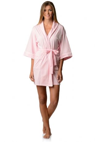 Casual Nights Womens Jersey Kimono Short Robe - Light Pink - Wrap around in comfort with this Jersey Knit Kimono Short Robe from Casual Nights a classic favorite for everyday wear. Featuring a shawl collar, three-quarter sleeves, contrast color piping, matching self-Tie belt, Attached inner tie and 2 hand Pockets. Effortless Design perfect for Lounging, Relaxing or just layering on