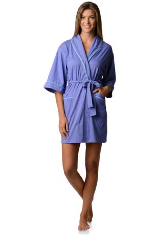 Casual Nights Womens Jersey Kimono Short Robe - Purple - Wrap around in comfort with this Jersey Knit Kimono Short Robe from Casual Nights a classic favorite for everyday wear. Featuring a shawl collar, three-quarter sleeves, contrast color piping, matching self-Tie belt, Attached inner tie and 2 hand Pockets. Effortless Design perfect for Lounging, Relaxing or just layering on
