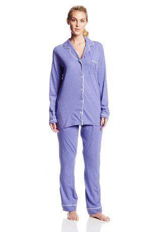 Casual Nights Womens Sleepwear Classic Long Sleeve Pajama Set - Purple - Sleep comfortable in This Relaxed Fit Casual Nights Jersey Knit Long Sleeve Pajama Set the top Features Button closure with a open pocket, pajama pant with elastic drawstring waist and side pockets, contrast color trim detail. Made from super-soft Cotton Blend fabric this is perfect for lounging, or sleeping.