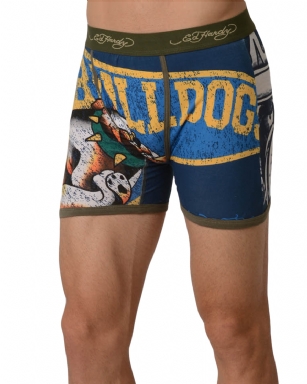 Ed Hardy Men's Lets Go Bulldogs Vintage Boxer Brief - Army - This Ed Hardy Lets Go Bulldogs Vintage Boxer Brief rocks an"Bulldog" tattoo print in front and back, signature logo Jaquard waistband