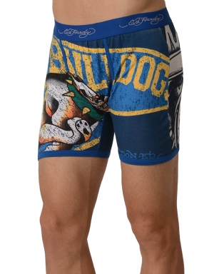 Ed Hardy Men's Lets Go Bulldogs Vintage Boxer Brief - Navy - This Ed Hardy Lets Go Bulldogs Vintage Boxer Brief rocks an"Bulldog" tattoo print in front and back, signature logo Jaquard waistband