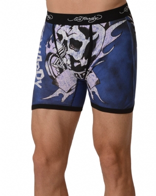 Ed Hardy Rock Men's Boxer Brief - Black - This Ed HardyRock Boxer Brief rocks an"Rock N Roll" tattoo print in front and back, signature logo Jaquard waistband