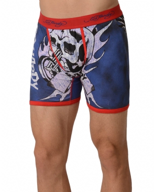 Ed Hardy Rock Men's Boxer Brief - Red - This Ed HardyRock Boxer Brief rocks an"Rock N Roll" tattoo print in front and back, signature logo Jaquard waistband