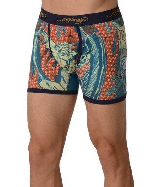 Ed Hardy Men's Cowboy And Horse Boxer Brief - Navy - This Ed HardyCowboy And Horse Boxer Brief rocks an"Cowboy And Horse" tattoo print in front and back, signature logo Jaquard waistband