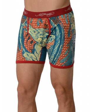 Ed Hardy Men's Cowboy And Horse Boxer Brief - Red - This Ed HardyCowboy And Horse Boxer Brief rocks an"Cowboy And Horse" tattoo print in front and back, signature logo Jaquard waistband