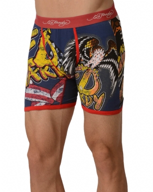 Ed Hardy Men's Eagle Has Landed Boxer Brief - Red - This Ed HardyEagle Has Landed Boxer Brief rocks an"Eagle Has Landed" tattoo print in front and back, signature logo Jaquard waistband