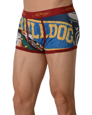 Ed Hardy Men's Lets Go Bulldogs Vintage Trunk - Red - This Ed Hardy Men's Lets Go Bulldogs Vintage Trunk rocks an"Bulldog" in front and Back, signature logo Jaquard waistband