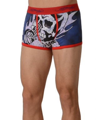 Ed Hardy Men's Rock Trunk - Red - This Ed Hardy Men'sRock Trunk rocks an"Rock N Roll" in front and Back, signature logo Jaquard waistband