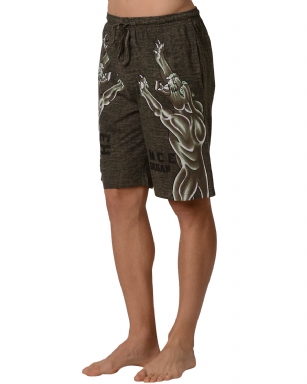 Ed Hardy Men's Roaring Panther Lounge Shorts - Green Dust - The Ed HardyMen's Cotton Lounge Shorts pants isperfect for knocking and lounging around the house, or as comfy sleep pjs short pants.the lounge jams features, Ribbed waistband and has a concealed drawstring drawcord with exposed  front tie, Two on-seam side hand pockets and original Ed Hardy tattoo print designs.