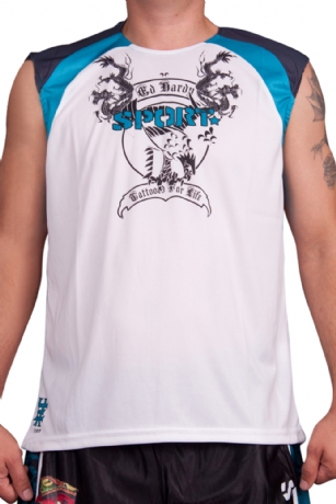Ed Hardy Mens Eagle Dragon Sport Tank Top - White - The Ed Hardy MensTiger Roar SportTank is a quality sportstop from Ed Hardy's Sport Collection.This Tank featuresEd Hardy Eagle Dragon graffitti graphicsprint. It also has printed text with the words "Ed Hardy"on the back.Made of Poly mesh fabric. This printed Ed Hardy tank makes a great start to a cool, casual look.