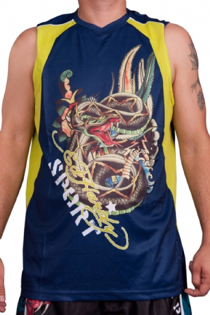 Ed Hardy Mens Dragon Shooter Sport Tank Top - Blue - The Ed Hardy MensDragon Shooter SportTank is a quality sportstop from Ed Hardy's Sport Collection.This Tank featuresEd Hardy Dragon Shooter graffitti graphicsprint. It also has printed text with the words "Ed Hardy"on the back.Made of Poly mesh fabric. This printed Ed Hardy tank makes a great start to a cool, casual look.