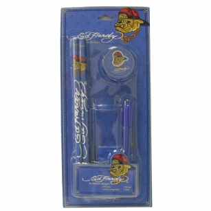 Ed Hardy Emma Pencil Set For Boys - Blue - It's time for back-to-school shopping be as fashionable with school supplies as with clothing with this Ed HardyEmma Pencil Set for Boys. The set includes 4 pencils, 1 pencil sharpener, 1 Eraser, 1 Glue with bulldog detail and ed hardy signature.Ed Hardymakes homework fun with this super-cute Pencil set.