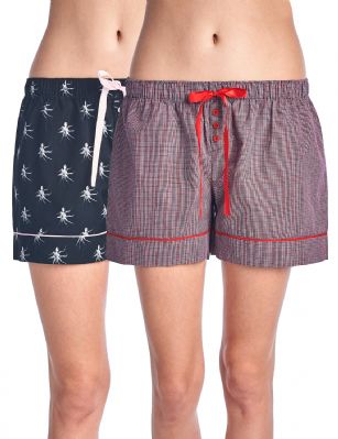 Casual Nights Women's 2 Pack Cotton Woven Lounge Boxer Shorts - Octopus/ Plaid 31 -  Sleep and Lounge with these Women's 2 Pack Woven Knicker Shorts from Casual Nights made from a lightweight soft 100% cotton fabric that feels exceptionally comfortable and smooth against the skin. These pajama boxer shorts features: elastic waist, contrast drawstring and buttons, Measures approx. 4.5" inseam and 10" rise. This economical 2-pack is a smart investment for any woman's Intimates & sleepwear collection. Choose the one you love most and Mix N Match with your favorite top! 
