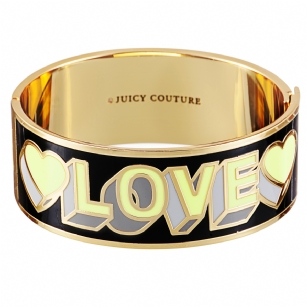 Juicy Couture Love Enamel Bangle - Make a striking statement with this enamel bangle bracelet from Juicy Couture. Crafted from gold-tone mixed metal, it features a hinge closure for easy on-and-off. Perfectfor you or for your bestie!