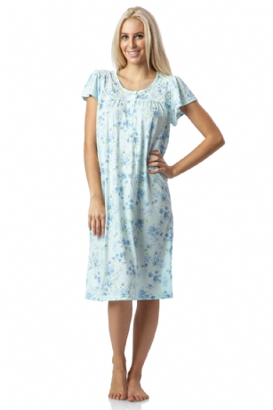 Casual Nights Women's Flowery Short Sleeve Nightgown - Green - Hit the sack in total comfort with this Soft and lightweight cotton blend Nightgown From Casual Nights in a fun Floral pattern in a fun floral pattern. Nightshirt features: 5 Button closure, round neck, short sleeves, detailed with lace and ribbon for an extra feminine touch. Approximately 40" from shoulder to hem. A comfortable fit perfect for sleeping or lounging around.