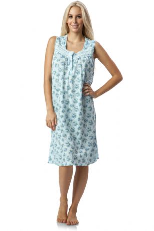 Casual Nights Women's Floral Embroidered Sleeveless Nightgown - Blue - Hit the sack in total comfort with this Soft and lightweight Knit Nightgown in a fun floral pattern. Nightshirt features: 5 Button closure, round neck, short sleeves, detailed with lace and ribbon for an extra feminine touch. Approximately 40" from shoulder to hem. A comfortable fit perfect for sleeping or lounging around.