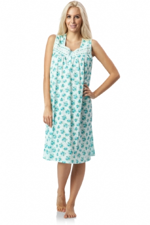 Casual Nights Women's Floral Embroidered Sleeveless Nightgown - Green - Hit the sack in total comfort with this Soft and lightweight Knit Nightgown in a fun floral pattern. Nightshirt features: 5 Button closure, round neck, short sleeves, detailed with lace and ribbon for an extra feminine touch. Approximately 40" from shoulder to hem. A comfortable fit perfect for sleeping or lounging around.