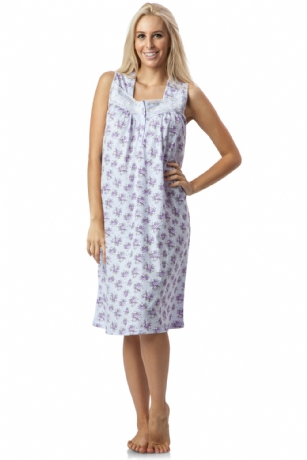 Casual Nights Women's Floral Embroidered Sleeveless Nightgown - Purple - Hit the sack in total comfort with this Soft and lightweight Knit Nightgown in a fun floral pattern. Nightshirt features: 5 Button closure, round neck, short sleeves, detailed with lace and ribbon for an extra feminine touch. Approximately 40" from shoulder to hem. A comfortable fit perfect for sleeping or lounging around.