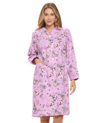 Casual Nights Women's Floral Snap Front Flannel Duster Long Sleeve Lounger Dress - Lilac Floral