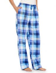 Casual Nights Women's Flannel Pajama Sleep Pants, Super Soft Plaid Pjs Bottoms - Blue Plaid