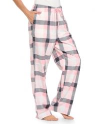 Casual Nights Women's Flannel Pajama Sleep Pants, Super Soft Plaid Pjs Bottoms - Grey Pink Plaid