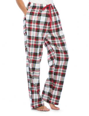 Casual Nights Women's Flannel Pajama Sleep Pants, Super Soft Plaid Pjs Bottoms - White Stewart Plaid - This Casual NIghts Womens Cozy Flannel plaid pajama sleep pants is made from durable ultra-soft 100% Cotton  fabric and is designed with a roomy relaxed fit. The Womens Flannel Pajama sleep lounge pant features; Elasticized waist and drawstring bow tie closure for easy pull on and added comfort, 2 side seam pockets, and has 31" inseam. This comfort sleepwear PJ sleep bottom jammies is perfect for sleeping or lounging around the House. The Fabric blend is designed to give you that soft and warm touch. It'll keep you warm and comfortable during the cold winter days yet stylish at the same time. Soft to touch feels great against skin, you will not want to get them off! Makes a great Holiday gift or any other occasion. 