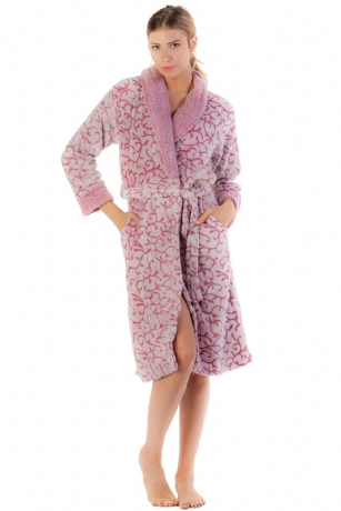 Casual Nights Women's Jacquard Print Fleece Plush Robe - Wine - Wrap around in comfort with Plush Women's Fleece Robe, Exceptionally lightweight withjacquard Print. Featuring a shawl collar, Long sleeves, matching self-Tie belt, Attached inner tie and 2 hand Pockets. Effortless Design perfect for Lounging, Relaxing or just layering on.