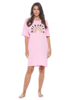 Casual Nights Short Sleeve Nightgowns for Women - Soft Cotton Blend Sleep Shirts - Oversized One Size Long Night Shirts -  Blush Rainbow - Get a good night's sleep in soft, breathable and gloriously comfy Cotton Nightshirts for Women with Casual Nights!Casual 21 has been providing contemporary fashion lovers with a great selection of Casual Clothing and Accessories at greatly discounted prices for 10 years. Our Selection includes a wide range of Casual Clothing and accessories which includes; Sportswear, Underwear, Nightwear, Swimwear, Socks, Caps, Handbags, wallets, shoes and scarves. Casual 21 is known for its excellent customer service with a customer base of thousands of happy customers. We offer a unique shopping experience with a personal touch.Why you should add our women's sleep shirt to your wardrobe...Lightweight and Airy:breathable cotton makes for comfortable all-season wearPremium Quality: reinforced stitching, perfectly lined hems and high-quality printing that won't fade prematurelyEasy Care: machine washable for a hassle-free cleanVariety of Designs: choose from a wide range of colors and prints to suit all tastesRelaxed Fit: a purposefully oversized fit provides next-level comfort and styleOur ladies nightgowns are flattering pieces that every woman should own in her top drawer. These oversized pajama shirts for women are adorned with a multitude of eye-catching patterns to accommodate every woman and to make every evening wind down and undisturbed slumber that extra special. They're so comfy and non-irritating on the skin, you'll be wishing your days away thinking about cozying up at home in your super soft nightwear. To make uncomfortable sweaty nights a thing of the past, just slip on the simple pullover style for instant comfort and relaxation.