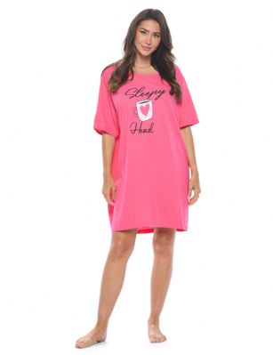 Casual Nights Short Sleeve Nightgowns for Women - Soft Cotton Blend Sleep Shirts - Oversized One Size Long Night Shirts -  Fuschia Mug - Get a good night's sleep in soft, breathable and gloriously comfy Cotton Nightshirts for Women with Casual Nights!Casual 21 has been providing contemporary fashion lovers with a great selection of Casual Clothing and Accessories at greatly discounted prices for 10 years. Our Selection includes a wide range of Casual Clothing and accessories which includes; Sportswear, Underwear, Nightwear, Swimwear, Socks, Caps, Handbags, wallets, shoes and scarves. Casual 21 is known for its excellent customer service with a customer base of thousands of happy customers. We offer a unique shopping experience with a personal touch.Why you should add our women's sleep shirt to your wardrobe...Lightweight and Airy:breathable cotton makes for comfortable all-season wearPremium Quality: reinforced stitching, perfectly lined hems and high-quality printing that won't fade prematurelyEasy Care: machine washable for a hassle-free cleanVariety of Designs: choose from a wide range of colors and prints to suit all tastesRelaxed Fit: a purposefully oversized fit provides next-level comfort and styleOur ladies nightgowns are flattering pieces that every woman should own in her top drawer. These oversized pajama shirts for women are adorned with a multitude of eye-catching patterns to accommodate every woman and to make every evening wind down and undisturbed slumber that extra special. They're so comfy and non-irritating on the skin, you'll be wishing your days away thinking about cozying up at home in your super soft nightwear. To make uncomfortable sweaty nights a thing of the past, just slip on the simple pullover style for instant comfort and relaxation.