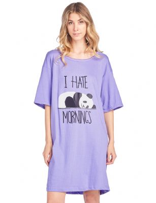 Casual Nights Women's Short Sleeve Printed Dorm Sleep Tee - Purple - Hit the sack in total comfort, this shirt is designed with comfort in mind. Flirty knee-length, Fun Screen Print and Comfortable Loose fit makes it a flattering piece that every woman should own in her top drawer.