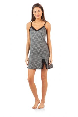 Casual Nights Women's Sleepwear Lace Trim Slip Camisole Nightie - Black - This Women's Fancy Lace Trim Chemise Nightshirt is made out of lightweight soft 55% Cotton/ 40% Polyester/ 5% Spandex fabric. Featuring; lace trim applique, Side slit with lace, adjustable spaghetti straps, mid thigh length approx. 29" inches excluding straps. Wear it alone or with a pajama shorts or pants. Excellent gift idea for any occasion.