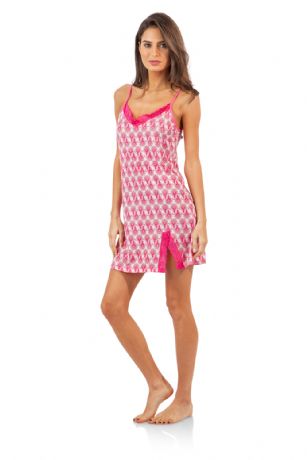 Casual Nights Women's Sleepwear Lace Trim Slip Camisole Nightie - Pink Paisley - This Women's Fancy Lace Trim Chemise Nightshirt is made out of lightweight soft 55% Cotton/ 40% Polyester/ 5% Spandex fabric. Featuring; lace trim applique, Side slit with lace, adjustable spaghetti straps, mid thigh length approx. 29" inches excluding straps. Wear it alone or with a pajama shorts or pants. Excellent gift idea for any occasion.