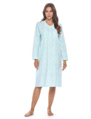 Casual Nights Women's Flannel Floral Long Sleeve Nightgown - Blue Paisley Speckled - Please use our size chart to determine which size will fit you best, if your measurements fall between two sizes we recommend ordering a larger size as most people prefer their sleepwear a little looser. Medium: Measures US Size 68, Chests/Bust 35-36" Large: Measures US Size 8-10, Chests/Bust 37-38" X-Large: Measures US Size 12-14, Chests/Bust 39-40" XX-Large: Measures US Size 16, Chests/Bust 41-42" 3X-Large: Measures US Size 18, Chests/Bust 42-44" Hit the sack in total comfort with this Soft and lightweight Cotton Flannel Nightgown, Features Round neck, Approximately 42" from shoulder to hem, long sleeves, 6 button closure, detailed with lace and Stitching for an extra feminine touch. A comfortable fit perfect for sleeping or lounging around. 