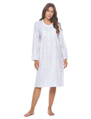 Casual Nights Women's Flannel Floral Long Sleeve Nightgown - Lilac Paisley Speckled - Please use our size chart to determine which size will fit you best, if your measurements fall between two sizes we recommend ordering a larger size as most people prefer their sleepwear a little looser. Medium: Measures US Size 68, Chests/Bust 35-36" Large: Measures US Size 8-10, Chests/Bust 37-38" X-Large: Measures US Size 12-14, Chests/Bust 39-40" XX-Large: Measures US Size 16, Chests/Bust 41-42" 3X-Large: Measures US Size 18, Chests/Bust 42-44" Hit the sack in total comfort with this Soft and lightweight Cotton Flannel Nightgown, Features Round neck, Approximately 42" from shoulder to hem, long sleeves, 6 button closure, detailed with lace and Stitching for an extra feminine touch. A comfortable fit perfect for sleeping or lounging around. 