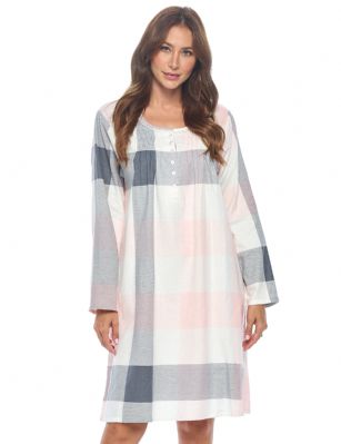 Casual Nights Women's Flannel Floral Long Sleeve Nightgown - Grey Plaid - Please use our size chart to determine which size will fit you best, if your measurements fall between two sizes we recommend ordering a larger size as most people prefer their sleepwear a little looser. Medium: Measures US Size 68, Chests/Bust 35-36" Large: Measures US Size 8-10, Chests/Bust 37-38" X-Large: Measures US Size 12-14, Chests/Bust 39-40" XX-Large: Measures US Size 16, Chests/Bust 41-42" 3X-Large: Measures US Size 18, Chests/Bust 42-44" Hit the sack in total comfort with this Soft and lightweight Cotton Flannel Nightgown, Features Round neck, Approximately 38" from shoulder to hem, long sleeves, 6 button closure, detailed with lace and Stitching for an extra feminine touch. A comfortable fit perfect for sleeping or lounging around. 