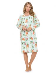 Casual Nights Women's Flannel Floral Long Sleeve Nightgown - Poinsettia Mint