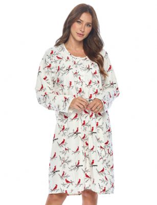 Casual Nights Women's Flannel Floral Long Sleeve Nightgown - White Snow Bird - Please use our size chart to determine which size will fit you best, if your measurements fall between two sizes we recommend ordering a larger size as most people prefer their sleepwear a little looser. Medium: Measures US Size 68, Chests/Bust 35-36" Large: Measures US Size 8-10, Chests/Bust 37-38" X-Large: Measures US Size 12-14, Chests/Bust 39-40" XX-Large: Measures US Size 16, Chests/Bust 41-42" 3X-Large: Measures US Size 18, Chests/Bust 42-44" Hit the sack in total comfort with this Soft and lightweight Cotton Flannel Nightgown, Features Round neck, Approximately 38" from shoulder to hem, long sleeves, 6 button closure, detailed with lace and Stitching for an extra feminine touch. A comfortable fit perfect for sleeping or lounging around. 
