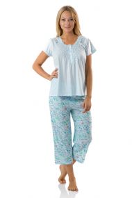 Casual Nights Women's Short Sleeve Floral Capri Pajama Set - Flower/Blue