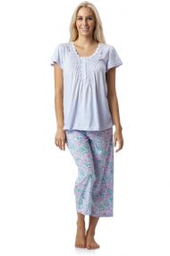 Casual Nights Women's Short Sleeve Floral Capri Pajama Set - Flower/Purple