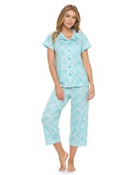 Casual Nights Women's Rayon Printed Short Sleeve Capri Pajama Set - Green Paisley