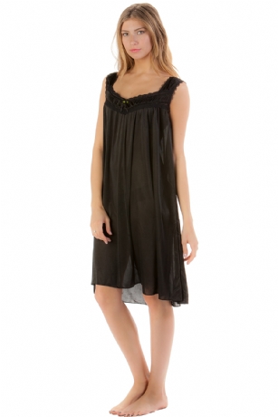 Casual Nights Women's Satin Lace Sleeveless Night Gown - Black - You'll love slipping into this gown designed in silky satin fabric witha Sexy flowing silhouette, Features Ruched Detail,lace andbow accent that lend a feminine flair. A Lightweight fabric that keeps your sleepwear comfortable and stylish.