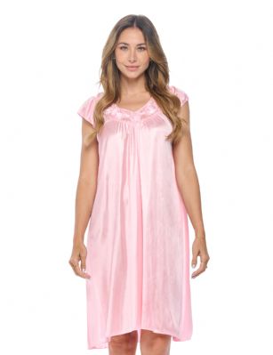 Casual Nights Women's Cap Sleeve Rose Satin Tricot Nightgown - Light Pink - You'll love slipping into this gown designed in silky satin fabric witha Sexy pattern, Featuring Cap sleeve, Rose accentthat lend a feminine flair. A Lightweight, flowing fabric that keeps your sleepwear comfortable and stylish.