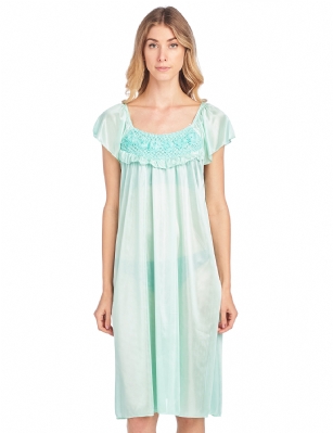 Casual Nights Women's Cap Sleeve Flower Silky Tricot Nightgown - Green - You'll love slipping into this gown designed in silky tricot satin fabric witha Sexy pattern, Flower and ruffle accent that lend a feminine flair. A Lightweight, flowing fabric that keeps your sleepwear comfortable and stylish.