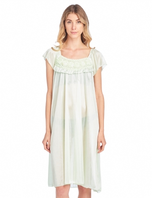 Casual Nights Women's Cap Sleeve Flower Silky Tricot Nightgown - Light Green - You'll love slipping into this gown designed in silky tricot satin fabric witha Sexy pattern, Flower and ruffle accent that lend a feminine flair. A Lightweight, flowing fabric that keeps your sleepwear comfortable and stylish.