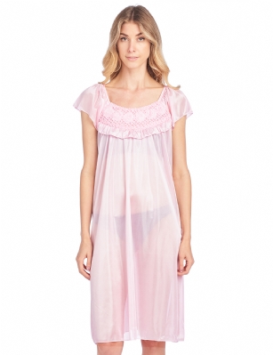 Casual Nights Women's Cap Sleeve Flower Silky Tricot Nightgown - Light Pink - You'll love slipping into this gown designed in silky tricot satin fabric witha Sexy pattern, Flower and ruffle accent that lend a feminine flair. A Lightweight, flowing fabric that keeps your sleepwear comfortable and stylish.
