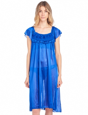 Casual Nights Women's Cap Sleeve Flower Silky Tricot Nightgown - Navy - You'll love slipping into this gown designed in silky tricot satin fabric witha Sexy pattern, Flower and ruffle accent that lend a feminine flair. A Lightweight, flowing fabric that keeps your sleepwear comfortable and stylish.